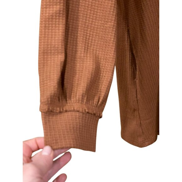 New L&B Womens Waffle Knit Brown Long Sleeve Button Down Shirt Dress Size Large - Picture 7 of 9